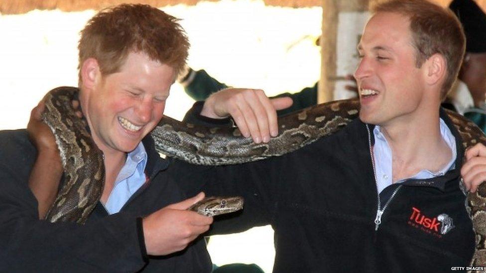 Prince Harry and Prince William, on a charity trip in 2010