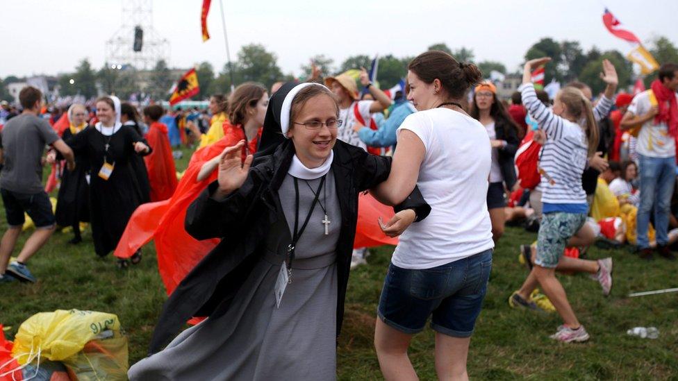 Young pilgrims dance in Krakow