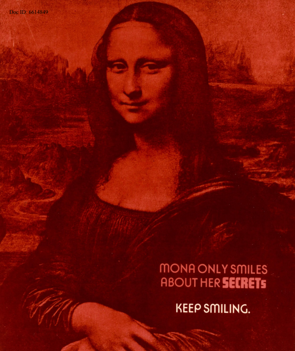 "Mona only smiles about her secrets. Keep smiling" - an NSA security poster featuring the Mona Lisa