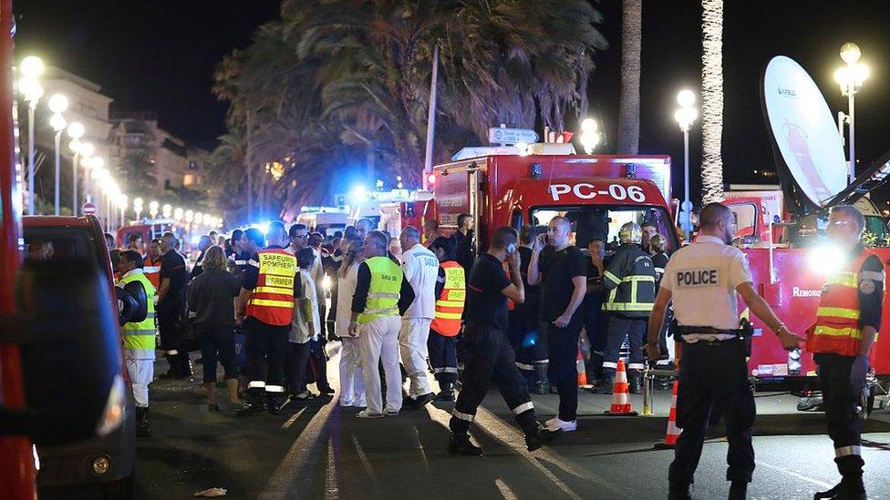 Emergency workers on the street in Nice