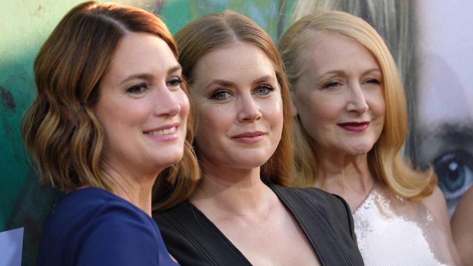 Author Gillian Flynn with Amy Adams and Patricia Clarkson