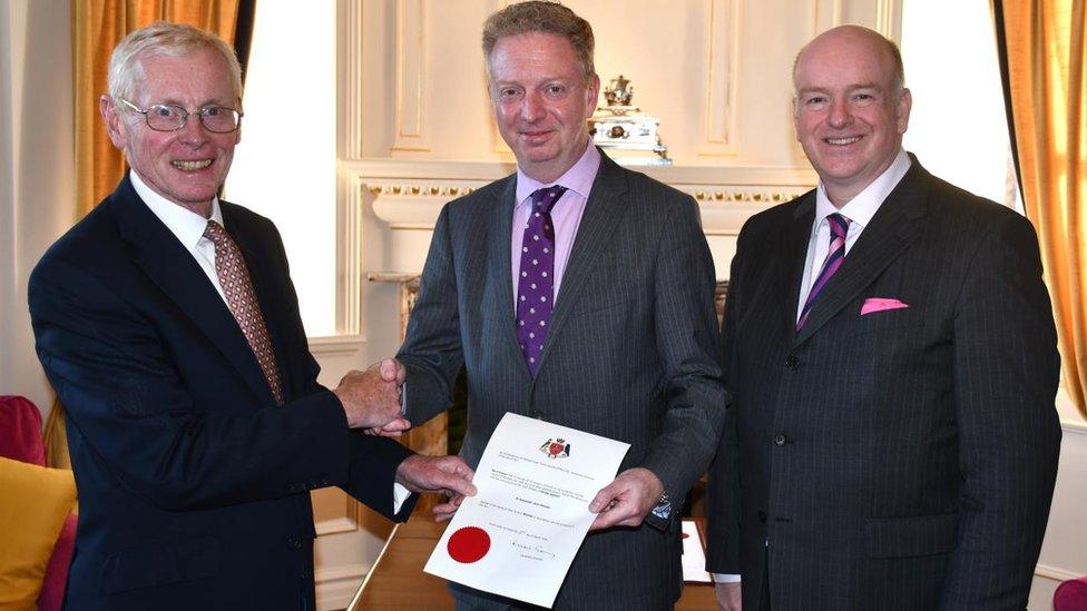 Lieutenant Governor Sir Richard Gozney, Alex Allinson and Howard Quayle