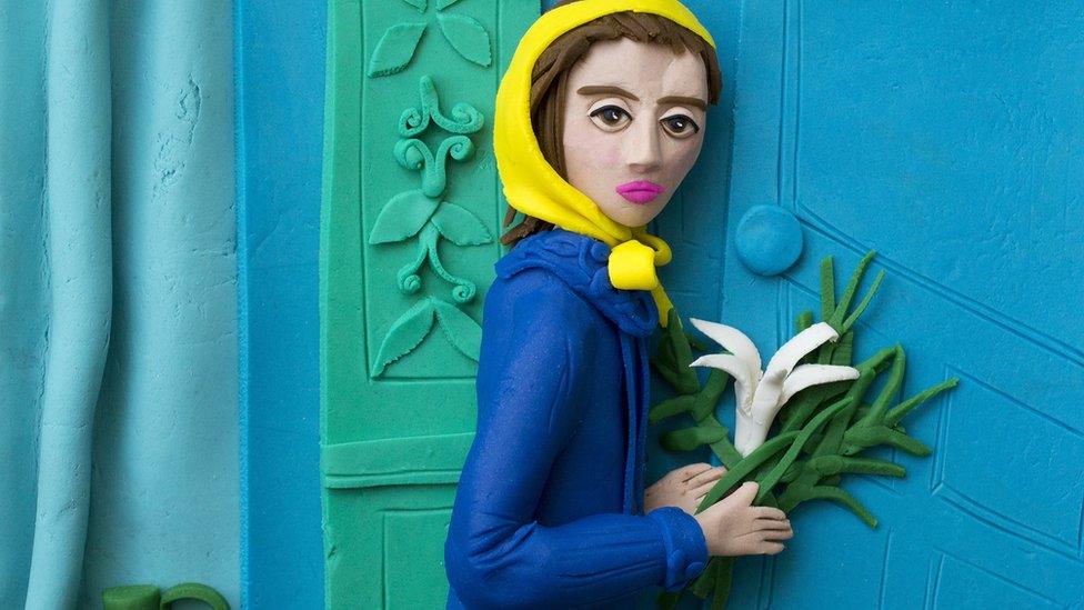 New York City Girl with Lily by Helen Levitt recreated using playdough