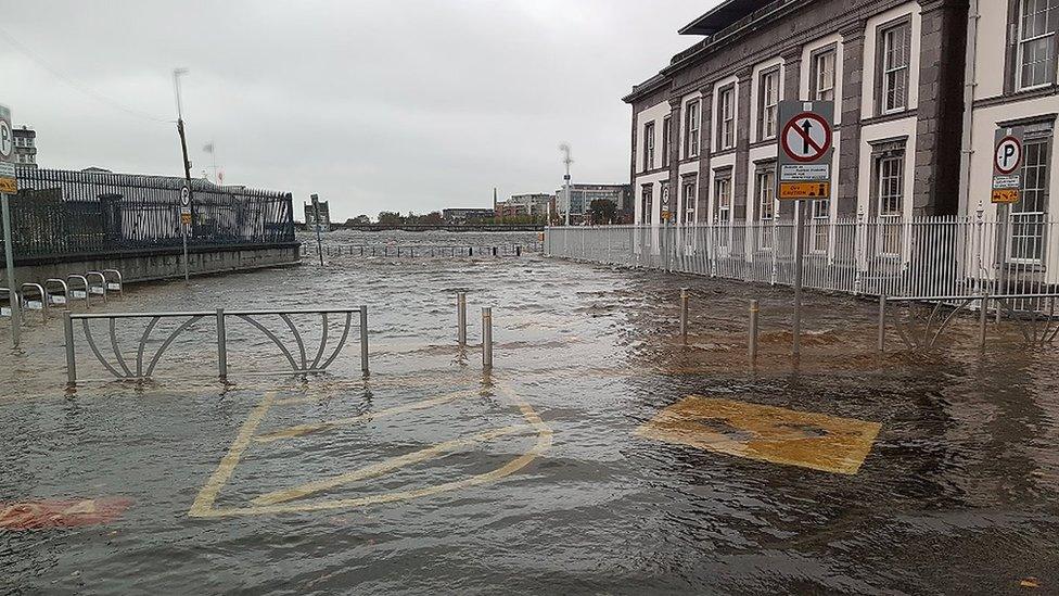 Pictures of a flooded square in Limerick, Ireland