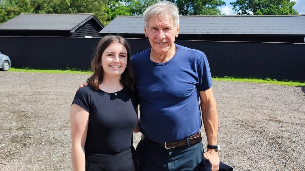 Harrison Ford with a fan