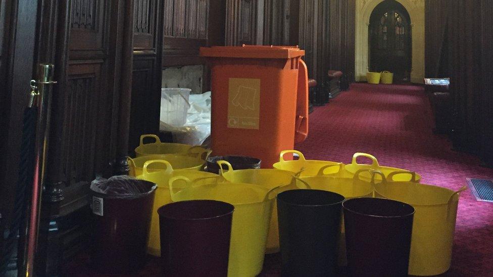 Buckets catch leaks in the peers' Not Content lobby