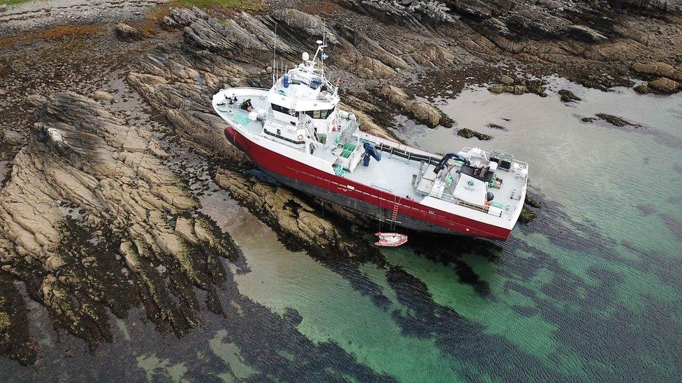 Grounded boat