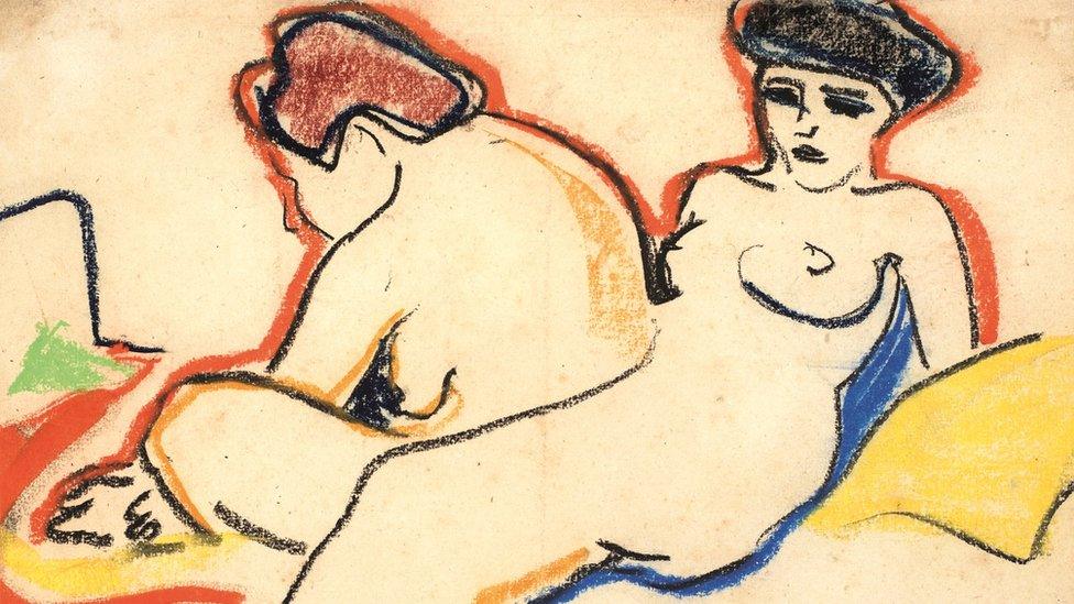 Zwei Akte auf Lager (Two Nudes in Stock) by German artist Ernst Ludwig Kirchner