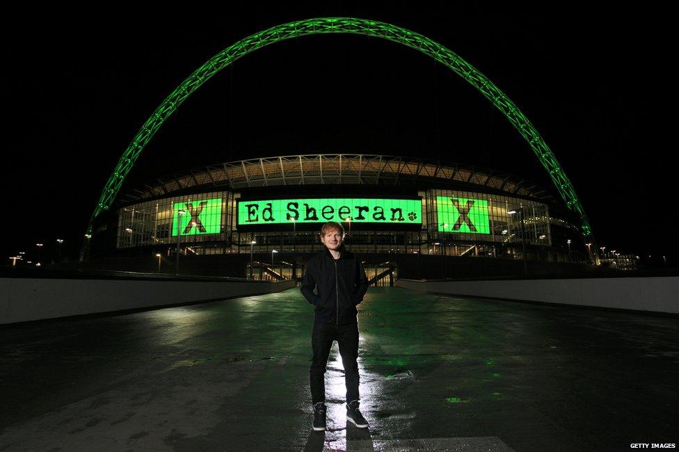 Ed Sheeran standing outside Wembley Stadium