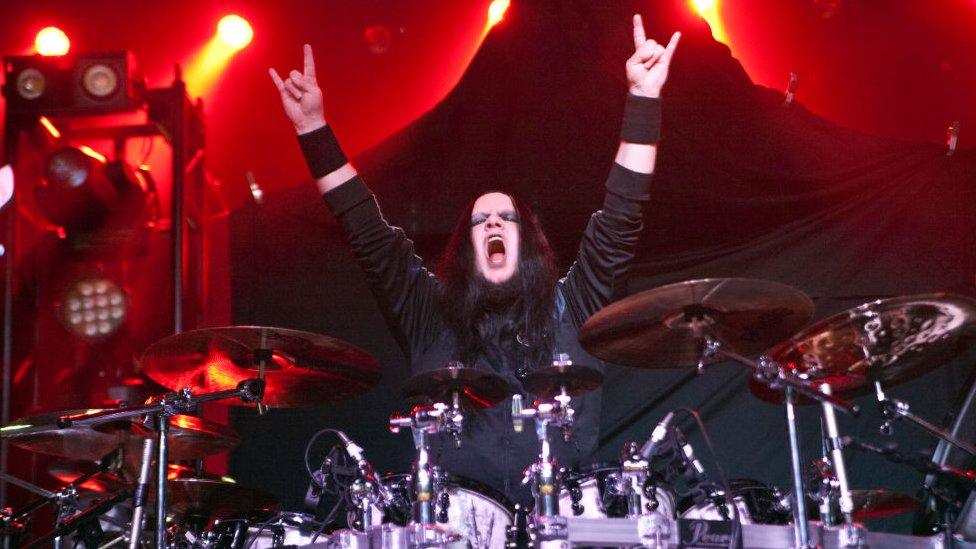 Drummer Joey Jordison of Vimic performing in 2017