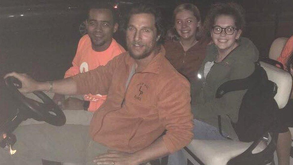 Matthew McConaughey giving students a lift home in a golf buggy (28 November 2016)