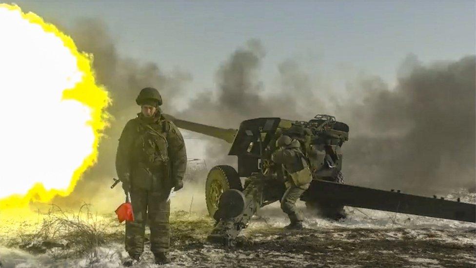 Russian troops conduct combat training on the Ukrainian border