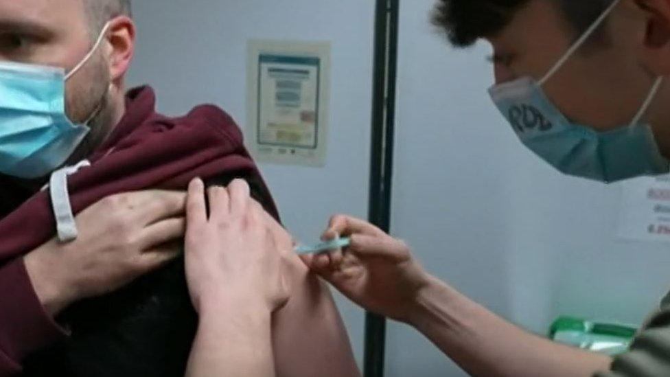 Armed forces carry out vaccinations at Moulton Park vaccination centre, Northampton