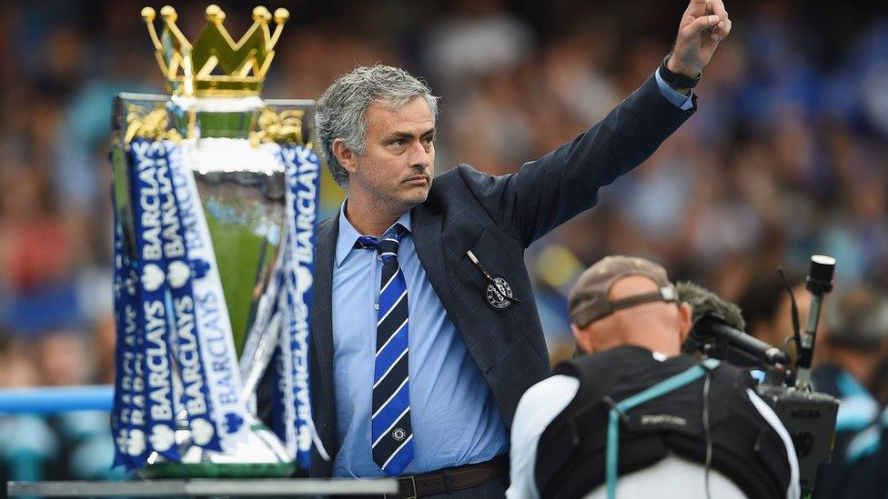 Jose Mourinho with Premier League trophy