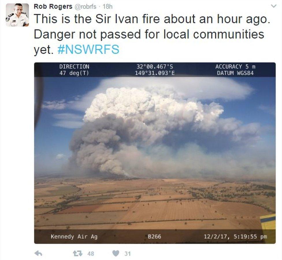 An aerial photo of the Sir Ivan fire near Dunedoo