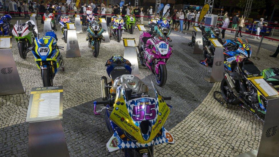 Motorbikes on display at the 2023 Macau Grand Prix