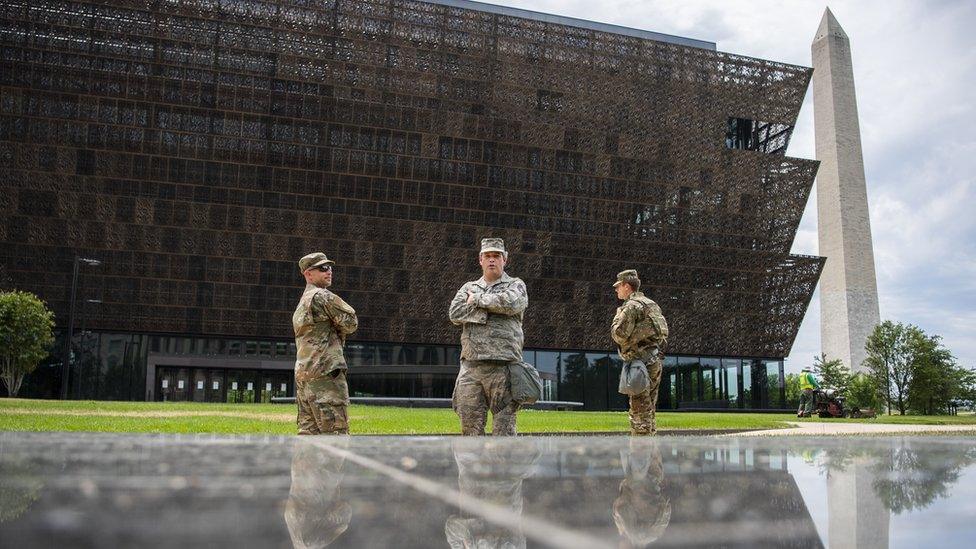 Soldiers outside the African American museum during summer protests