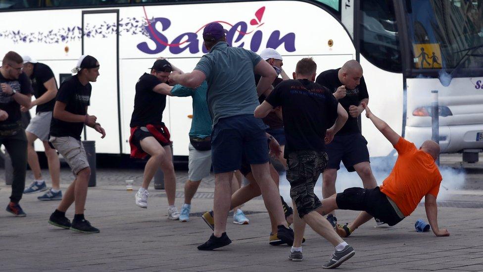 Football fans involved in a scuffle in Marseilles