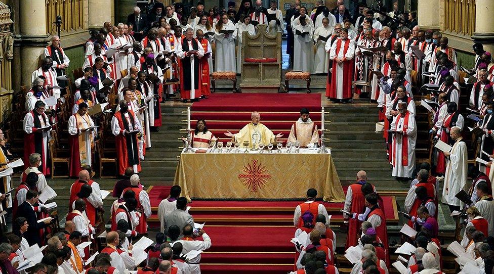 The Archbishop of Canterbury Justin Welby leads the opening service of the 15th Lambeth Conference at Canterbury cathedral in Kent, 31 July 2022