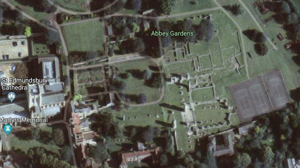 A satellite Google image showing where the tennis courts are located next to the remains