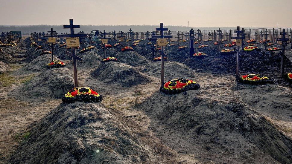 Graves of Russian Wagner fighters in a village in Krasnodar region, south-western Russia