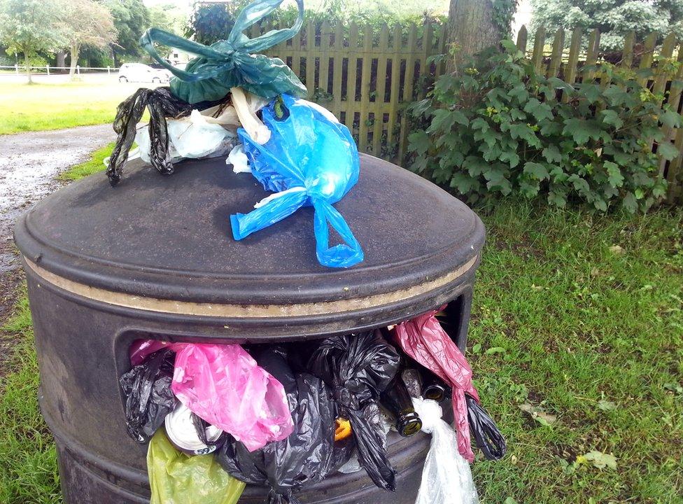 Dog mess bags in overflowing bin