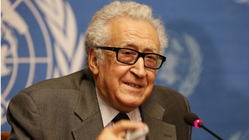 Lakhdar Brahimi at a UN news conference