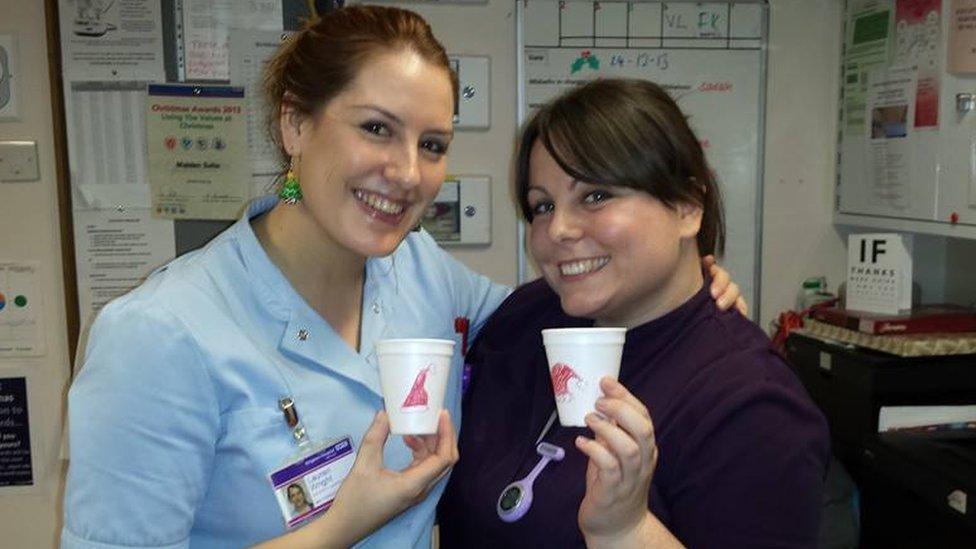 Sarah-Louise Laing and a colleague celebrating last Christmas