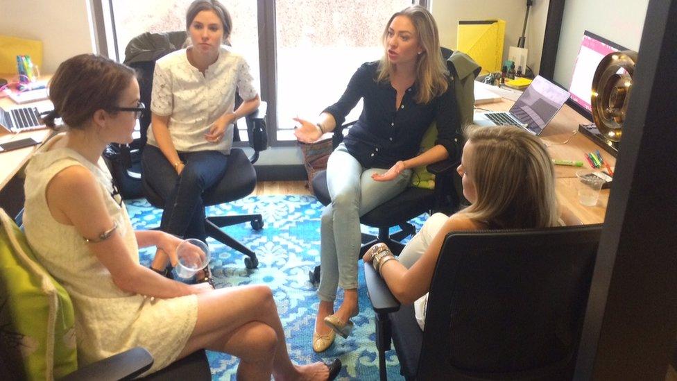 Whitney Wolfe with female colleagues in Bumble's offices