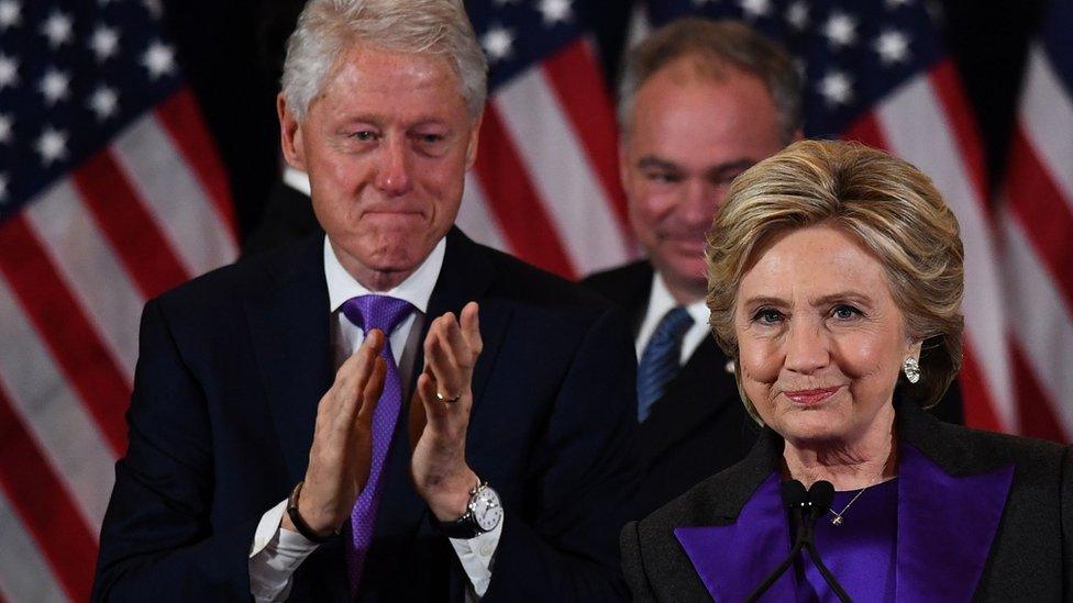 US Democratic presidential candidate Hillary Clinton makes a concession speech after being defeated by Republican president-elect Donald Trump in New York on 9 November 2016.