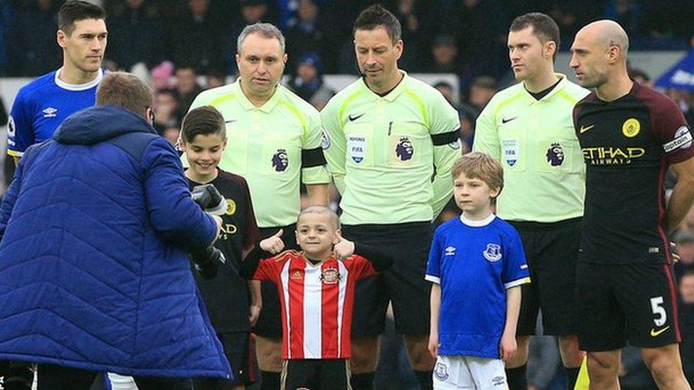 Bradley was all smiles as he posed for the pre-match photo alongside Everton captain Gareth Barry and Manchester City's Pablo Zabaleta