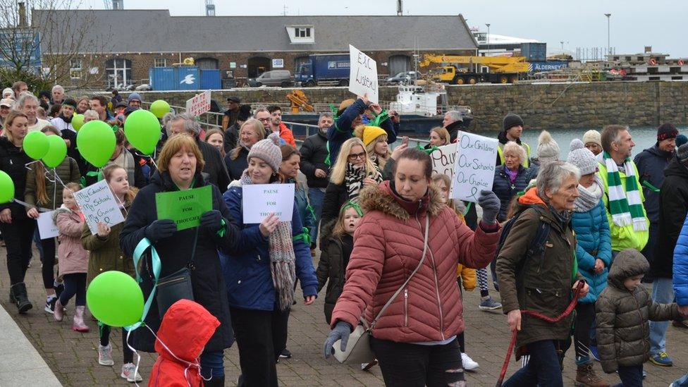 Protesters marching