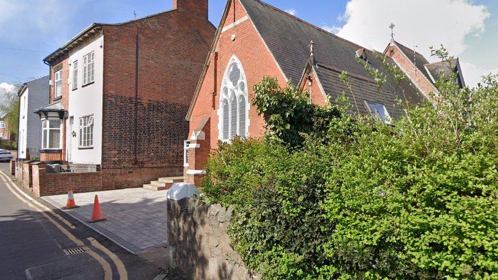 Wall removed at front of church building