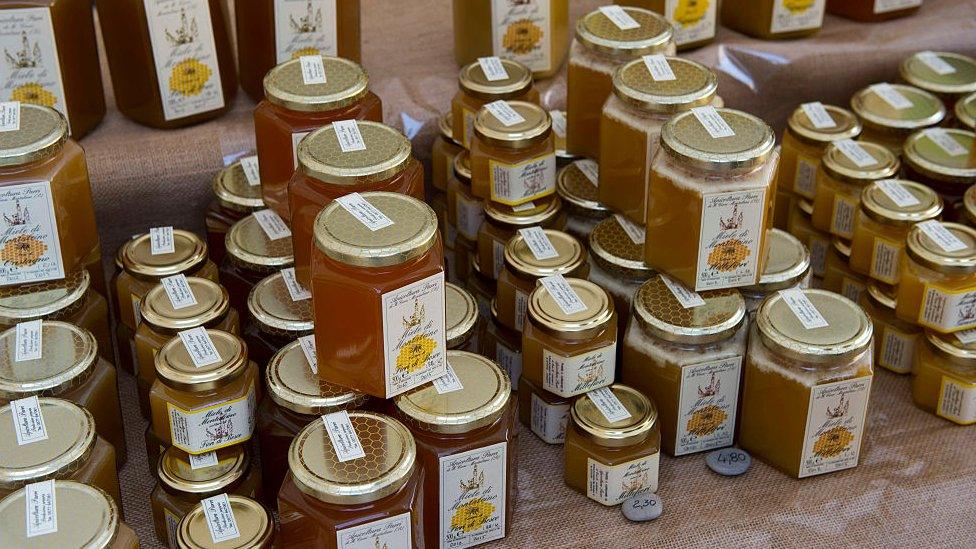 Honey for sale at a shop in Italy