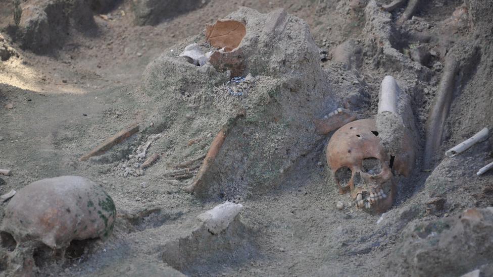 Human remains at the Mannar mass grave