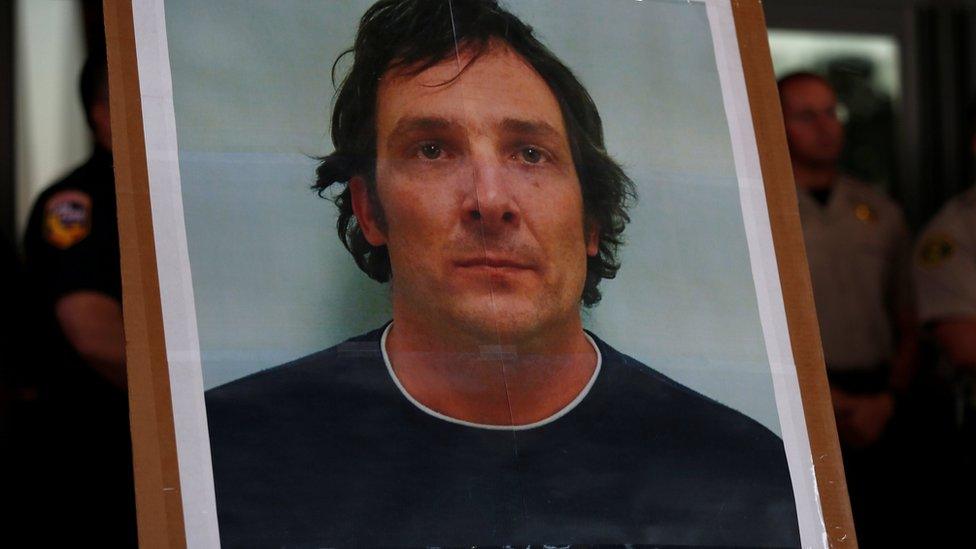 Damin Anthony Pashilk, 40, is shown in this booking photo provided by Cal Fire for 17 counts of arson, during a community meeting at the evacuation centre in Middletown for residents displaced by the Clayton Fire at Lower Lake in California, 15 August 2016