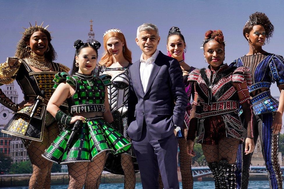 Mayor of London Sadiq Khan (CENTRE) meets cast of Six the Musical