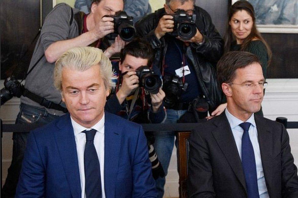 Geert Wilders (left) and Mark Rutte, 16 Mar 17