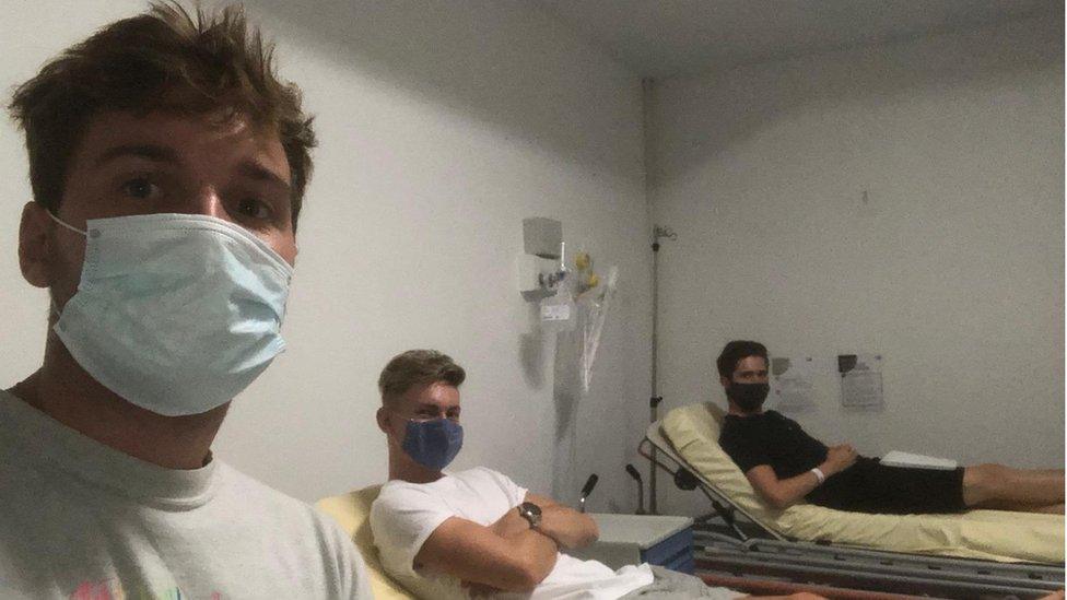 Rhys James, Quinn Paczesny and Will Castle in the hospital