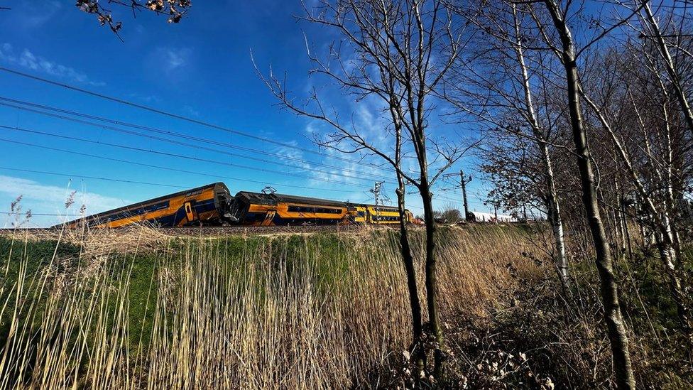 A derailed train in the Netherlands