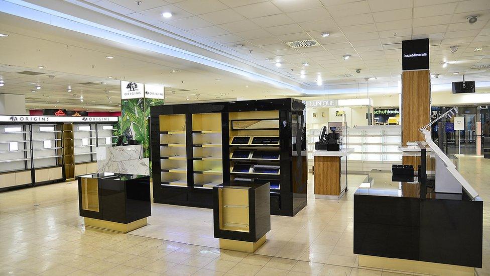 Empty make up counters at Debenhams