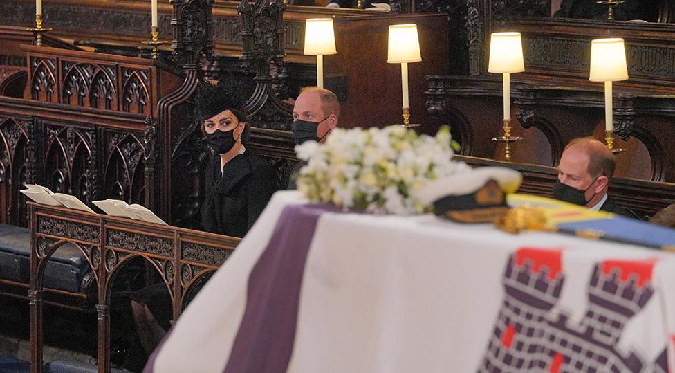 The Duke and Duchess of Cambridge, with the Earl of Wessex at the funeral of the Duke of Edinburgh