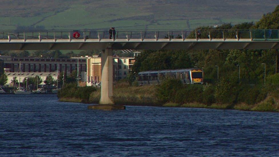 Foyle bridge with train