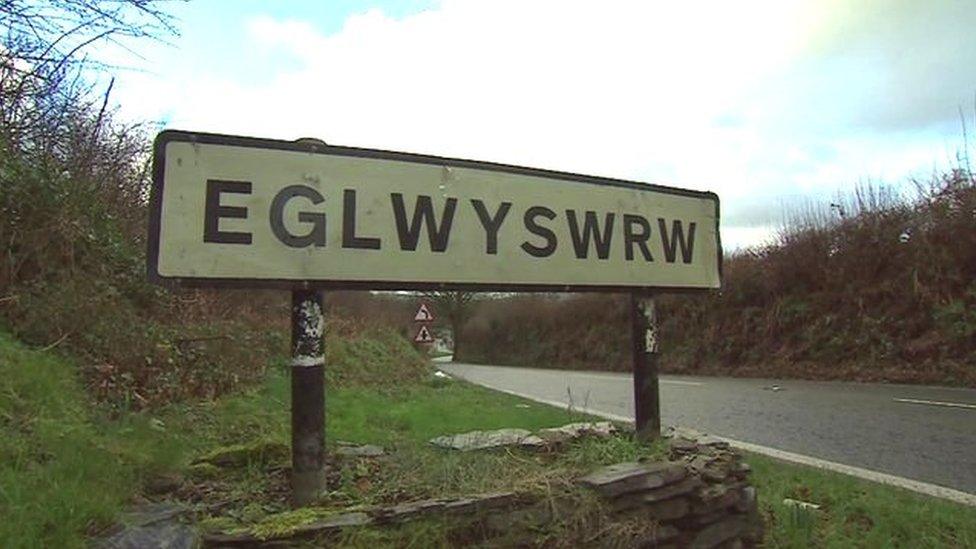 Road sign for Eglwyswrw