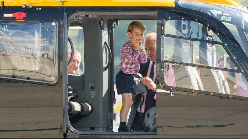 Prince George on a helicopter