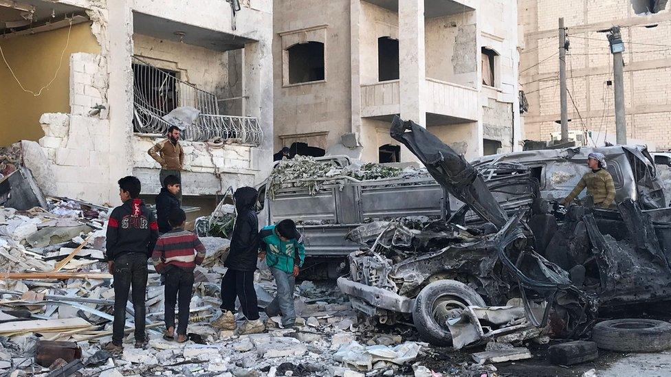 Aftermath of explosion in Idlib city (8 January 2018)