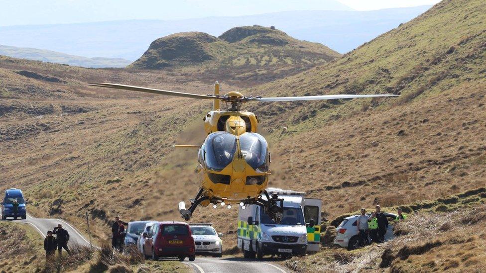 Air ambulance helicopter during rescue operation