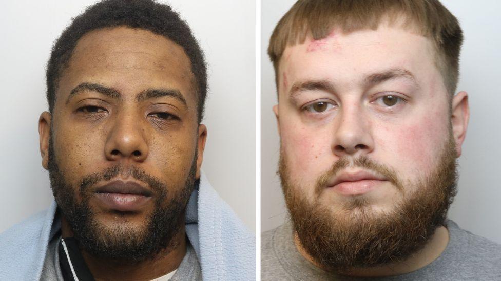 Custody pictures of Jaheim and Billy. Jaheim has short dark hair and stubble, while Billy has short blonde hair and a darker beard.
