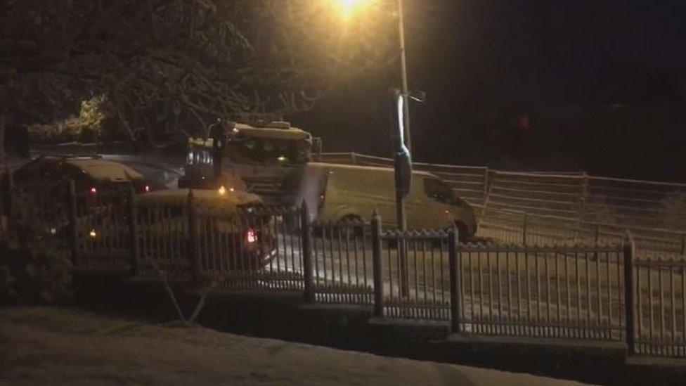 Runaway lorry crashing into a van