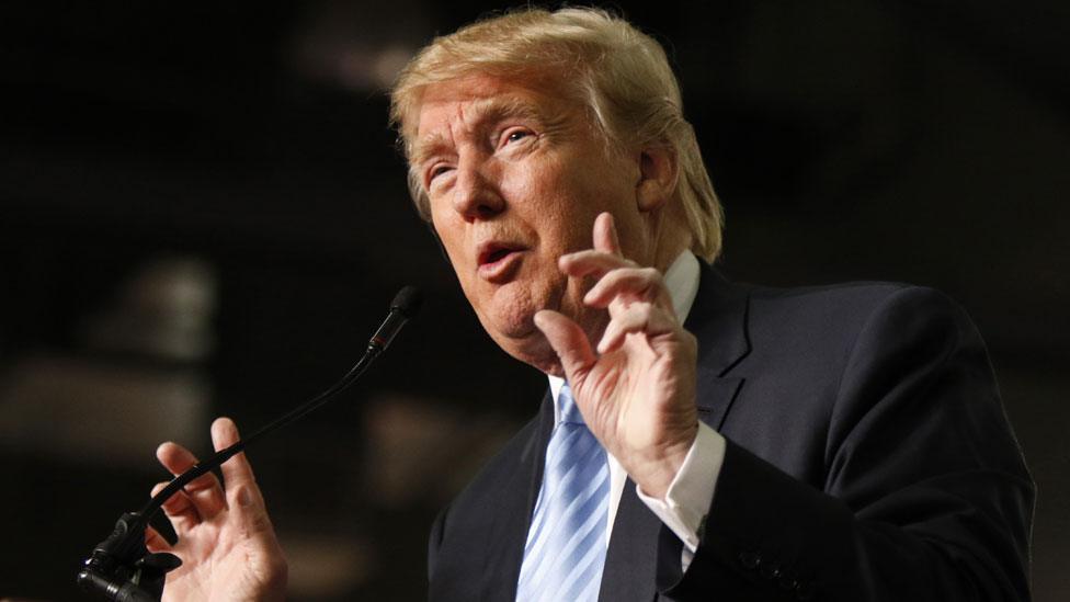 In this Monday, Nov. 23, 2015, file photo, Republican presidential candidate, businessman Donald Trump speaks during a rally at the Greater Columbus Convention Center in Columbus, Ohio.